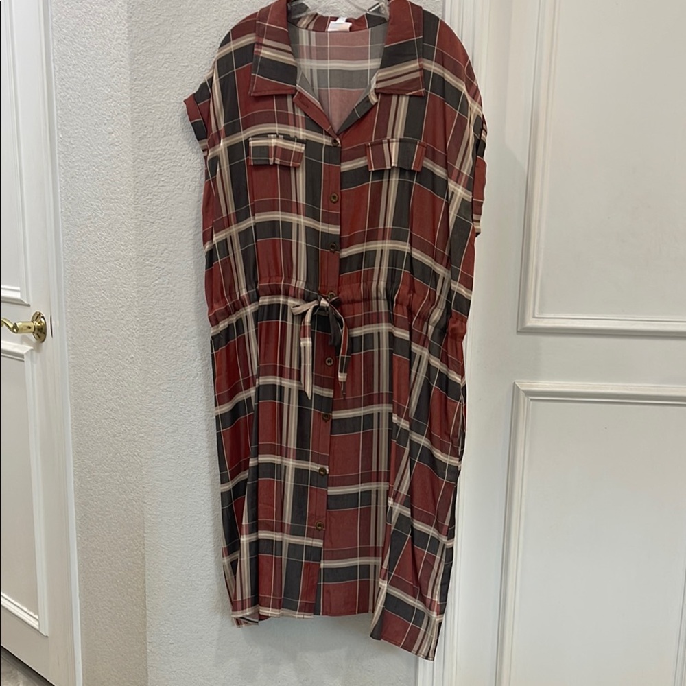 LuLaRoe Red Asymmetrical Tie Front Shirt Dress